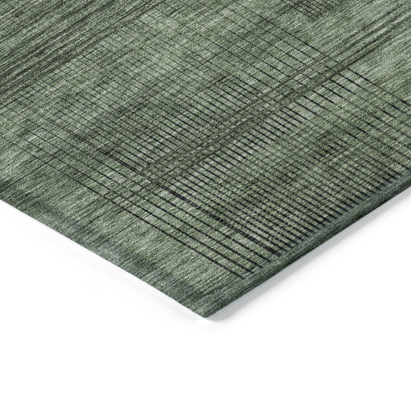 Tapis extérieur lavable rayé vert olive et gris 8 pi