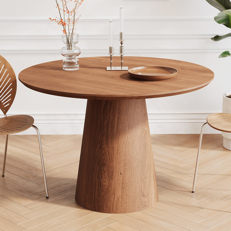 43 inch wooden circular dining table, modern minimalist round table, natural wood grain dining table, one handle and two packs