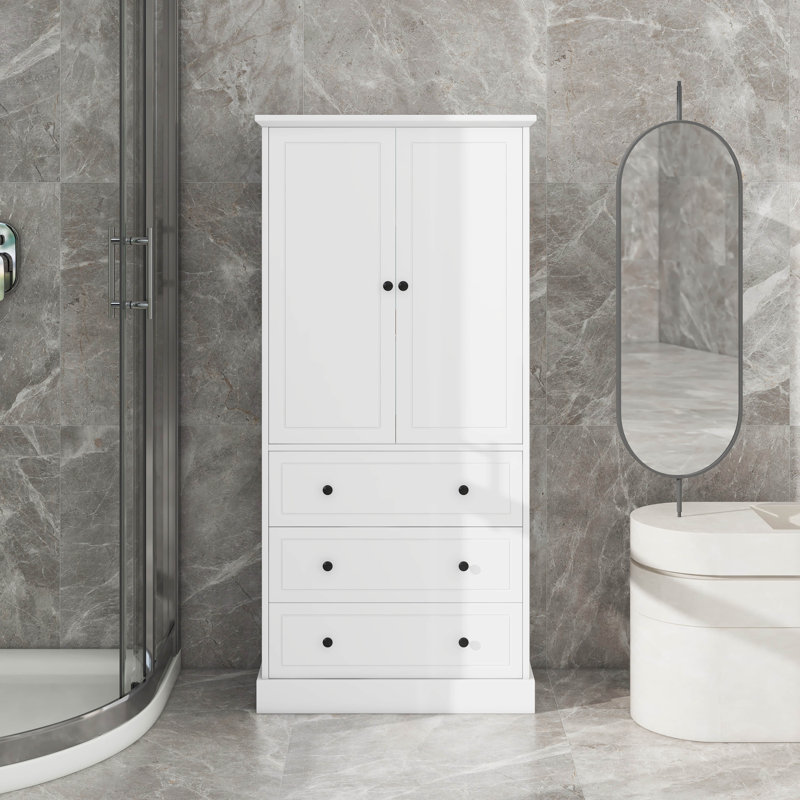 Storage Cabinet With Three Drawers And Two Doors, Adjustable Shelf