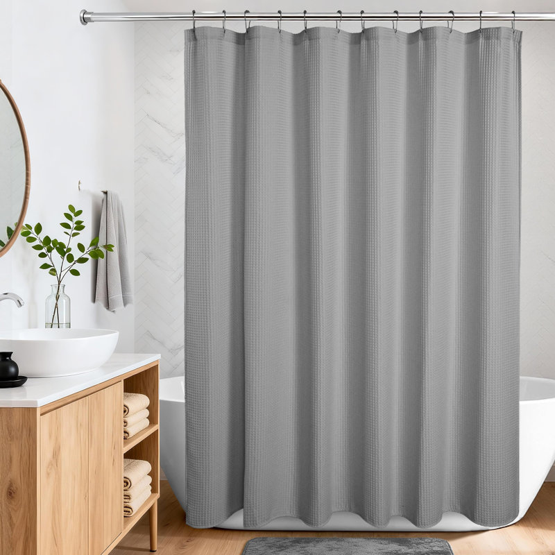 Rideau de douche gaufré en mélange de coton, Gris tourterelle