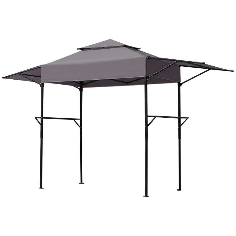 3.3x12.5ft Double Top Grill Gazebo Bbq Canopy With Adjustable Sunshades Mesh Trays Black Folding Frame Carry Bag For Patio Outdoor Camping