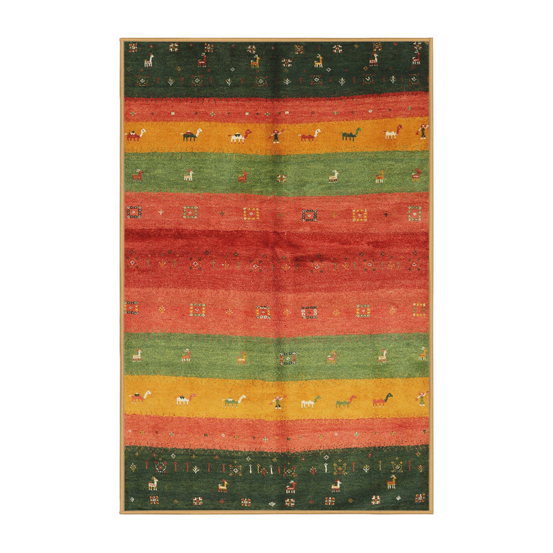 Tapis contemporain rouge / jaune / vert Marcourt, Rectangle 3 pi x 5 pi