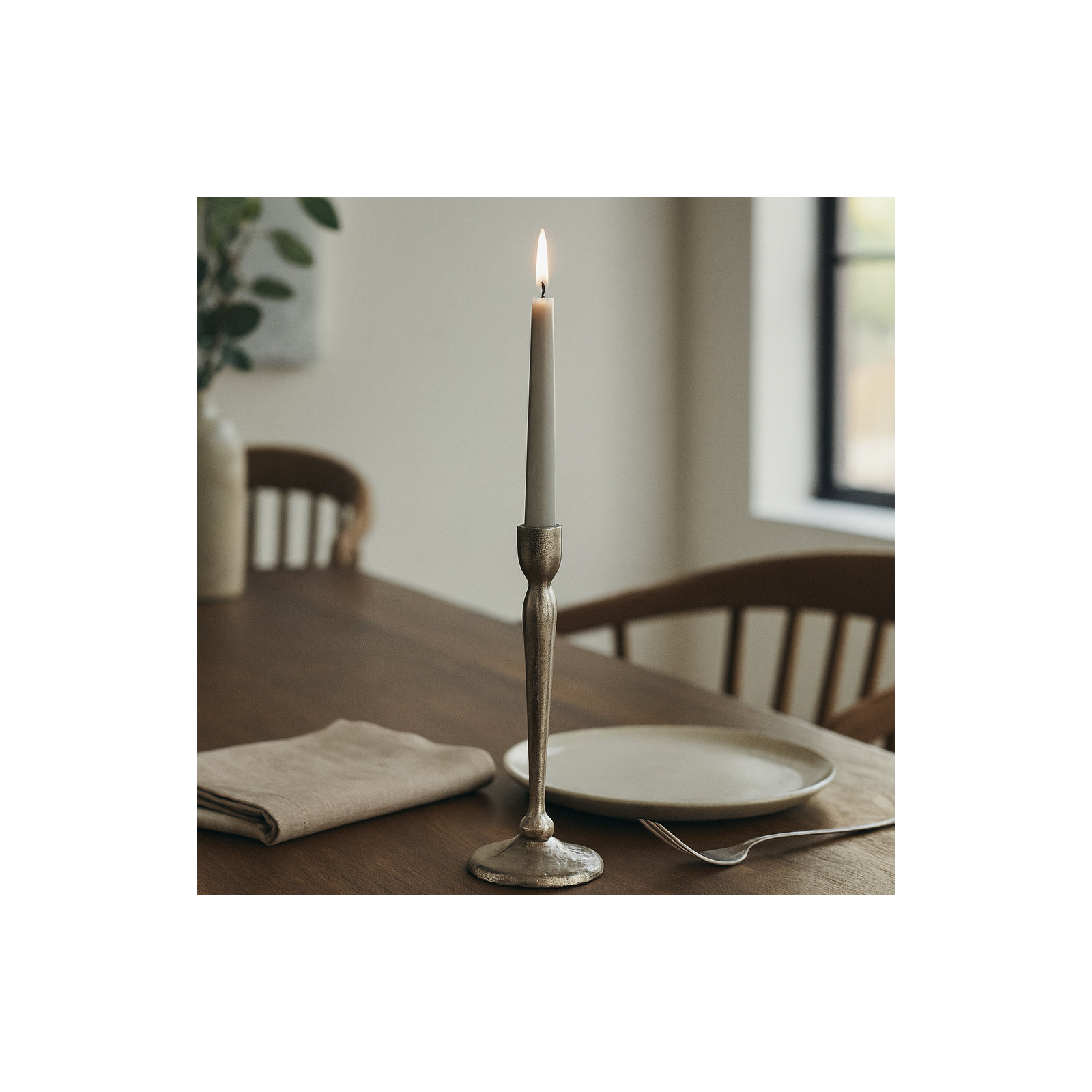 Modern Aluminum Taper Candle Holder - Sleek Decorative Metal Pillar Stand for Stylish Home Decor., 12" H x 4" W x 4" D