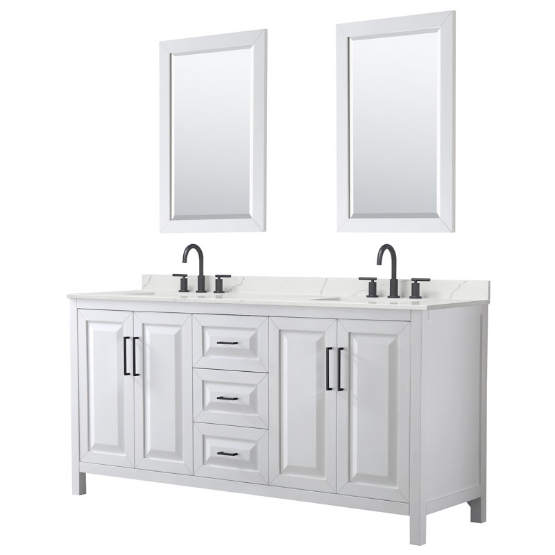 Daria 72'' W Vanity, Matte Black, White, White Quartz