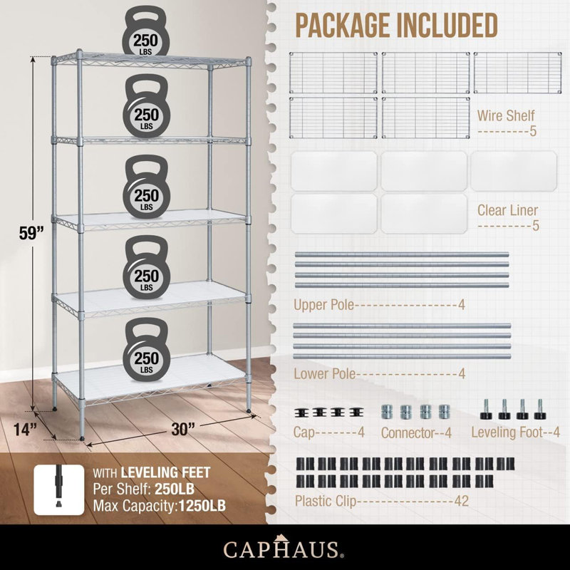 Rayonnage à hauteur ajustable CAPHAUS Neviah NSF, Gris argenté