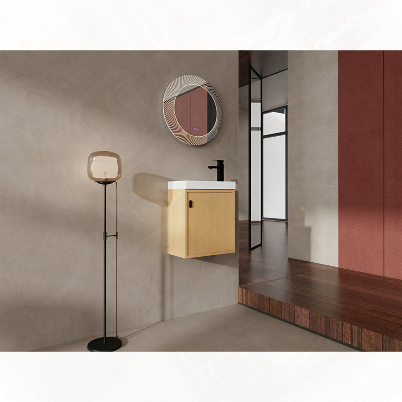 Meuble-lavabo mural avec lavabo en résine et porte à fermeture en douceur