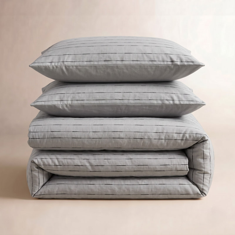Ensemble de housse de couette standard en coton Zari, Housse de couette grand et 2 taies décoratives, Gris