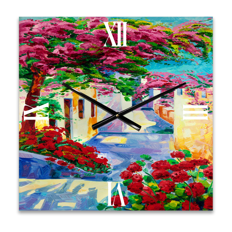 Horloge murale colorée de maisons traditionnelles de Santorin, Moyen