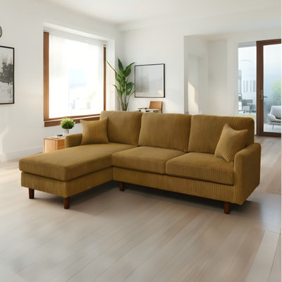 Canapé modulaire rembourré en L 92 po avec méridienne en L 92 po avec méridienne, canapé moderne à 3 places avec 2 coussins et pieds en bois pour le salon