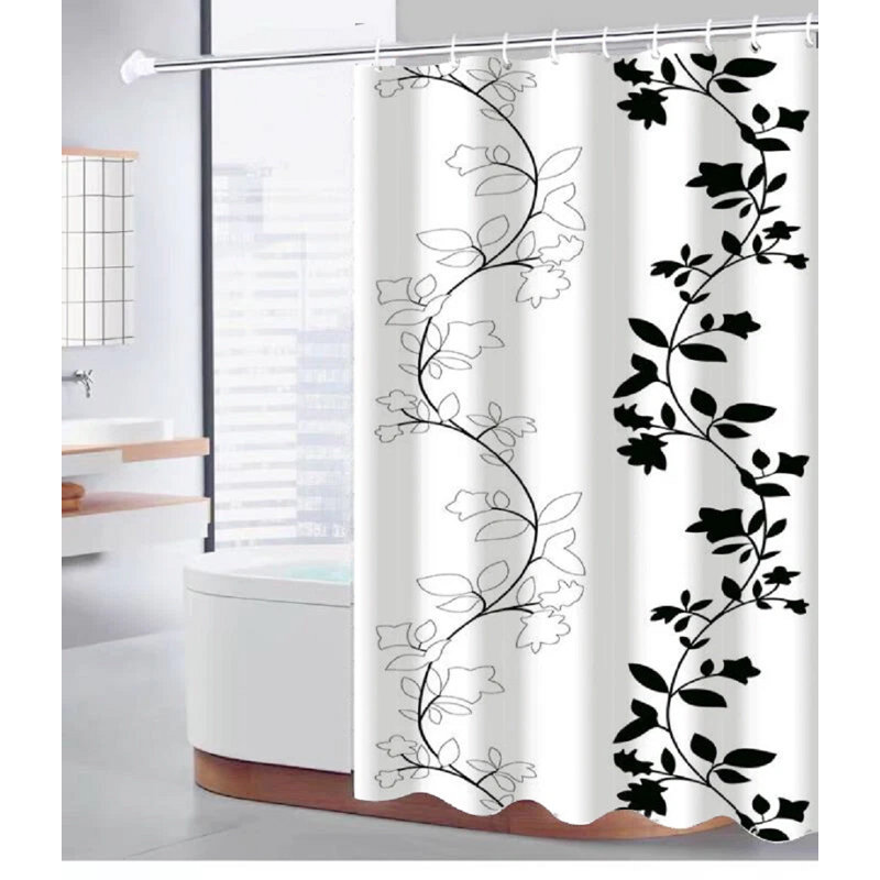 Sheer Single Curtain Panel, Black/White Floral