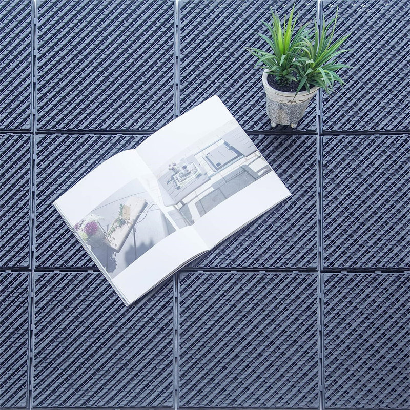 Carreaux de terrasse à emboîtement de patio, tuiles de terrasse carrées composites 12 po x 12 po, carrelage extérieur rayé en plastique pour terrasse