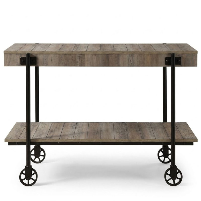 Astrid 47 In. Natural Tone Rectangular Wood Console Table With Lower Shelf And Wheels