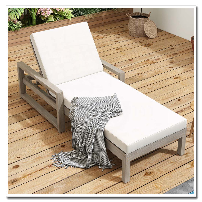 5-Position Adjustable Chaise Lounge Chair with Acacia Wood Frame and 3.9" Thick Cushion, Gray