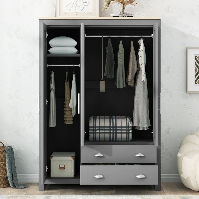 Armoire polyvalente à trois portes avec armoires et tringles pour beaucoup de rangement