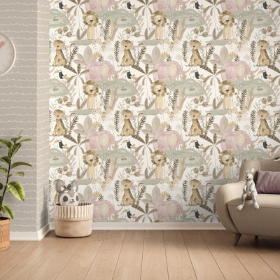 In The Jungle Pink Animal Friends Wallpaper