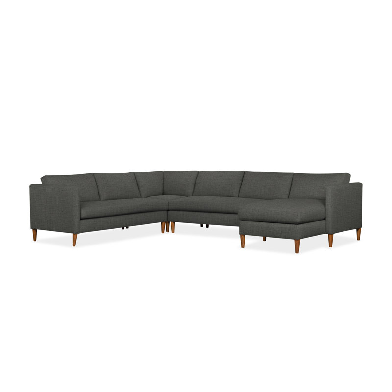 Clifford 4-Piece Upholstered Custom Sectional, Right Hand Facing, Zuma Charcoal Textured Linen