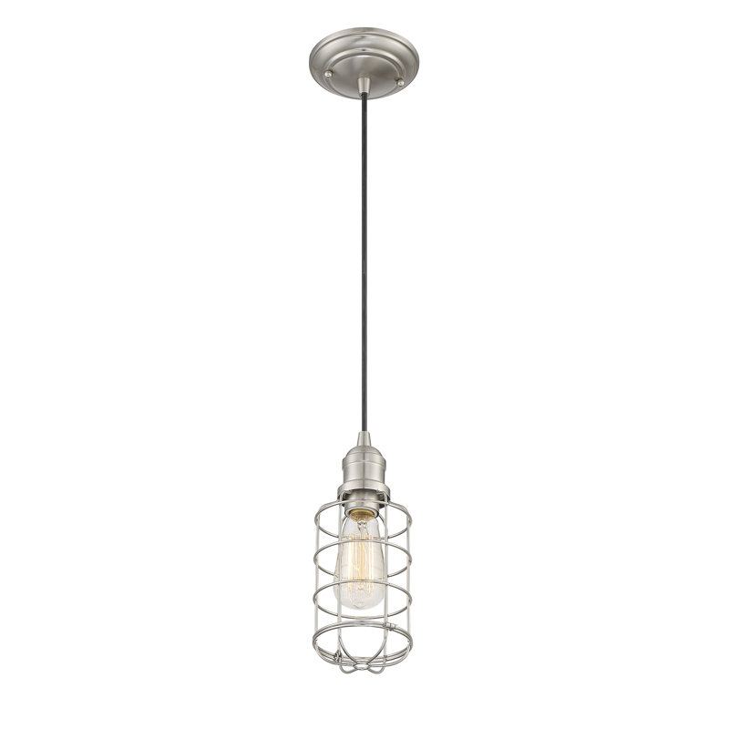 Luminaire suspendu cylindrique à 1 lumière Manston, Nickel satiné