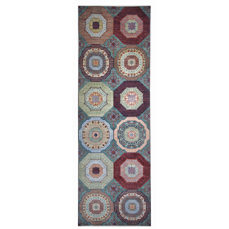 Hand Knotted Wool Area Rug in Green