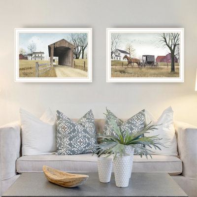 2 Wall Art For Home Captivation: 'S Bridge Going To Market Print, Framed Living Room & Bedroom Elegance: White And