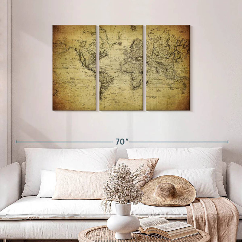 Carte du monde Aliaz sépia, H 28 po x l 45 po