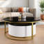 Table basse gigogne moderne avec motif cannelé, 1 tiroir et pieds en métal-376010995