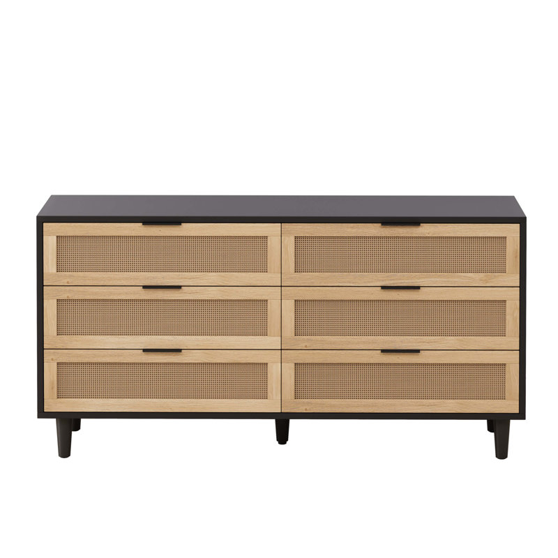 Armoire de rangement en rotin 6 tiroirs, Noir