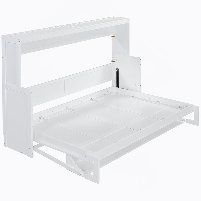 Lit escamotable double avec élévateur hydraulique et bureau, blanc, Double, Blanc