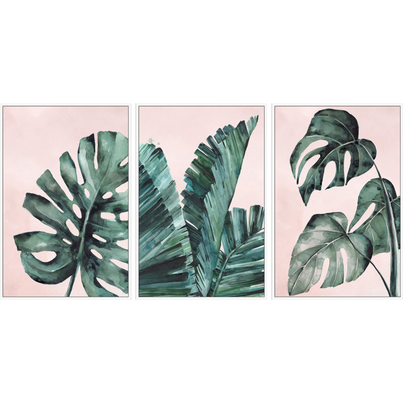 «Tropical Leaves Triptych», ensemble de 3 reproductions sur toile, H 60 po x l 40 po x L 1,5 po