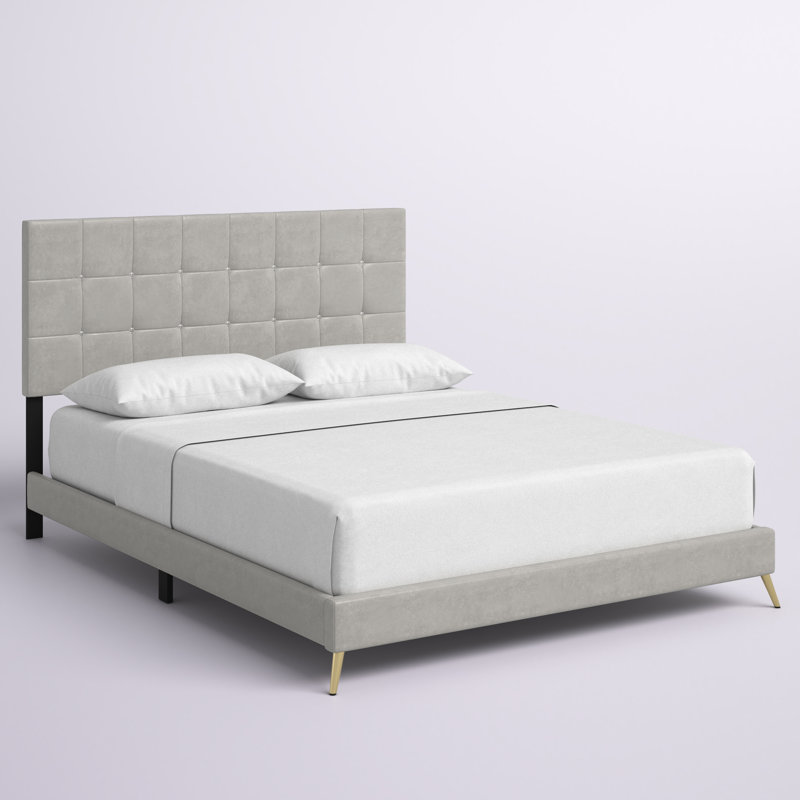Lit tapissier capitonné standard à profil bas, Gris argenté, Complète