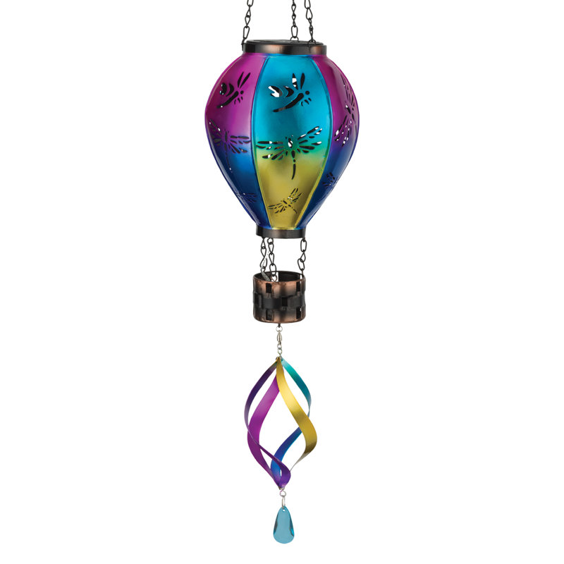 Weather Resistant Metal Dragonfly Solar Lantern Spinner