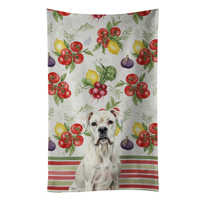 White Boxer Vegetables Kitchen Towel, White Boxer