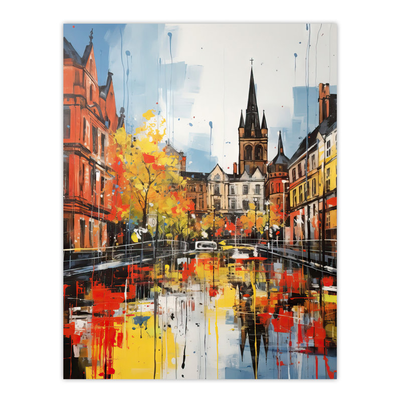 Glasgow Cityscape Vibrant Oil Painting Autumn In Scotland Large Wall Unframed Art Poster Print Thick Paper 18X24 Inch