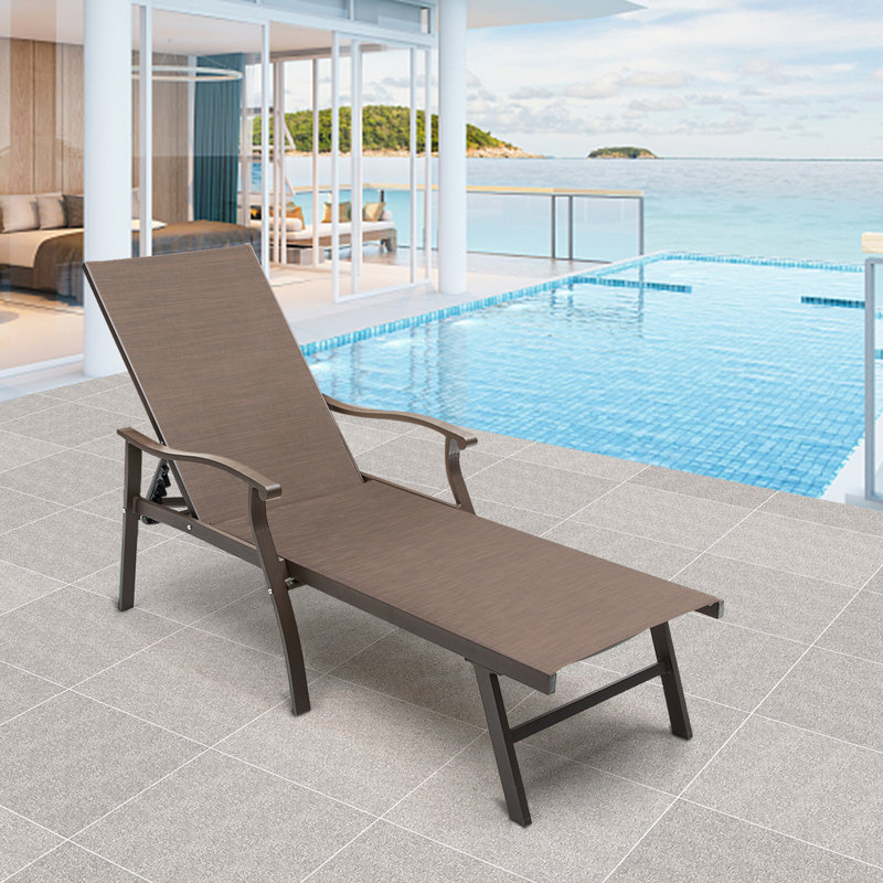 Erelah 59.84" Aluminum Long Reclining Single Chaise Lounge Chair, Brown