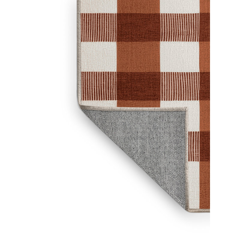 Machine Washable Checkered Brown Area Rug, Rectangle 8' x 12'