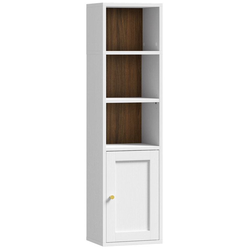 Bibliothèque étroite de 113 cm de haut avec armoire de rangement, bibliothèque d'angle mince à 7 niveaux avec étagères réglables