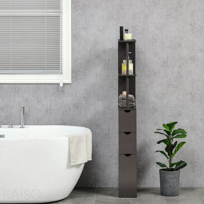 54" Tall Bathroom Storage Cabinet, Freestanding Linen Tower With 2-Tier Shelf And Drawers, Narrow Side Floor Organizer