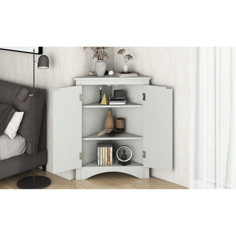 Modern Grey Triangle Cabinet - Adjustable Shelves For Fashionable Home Bathroom With Ample Storage Space, Cream