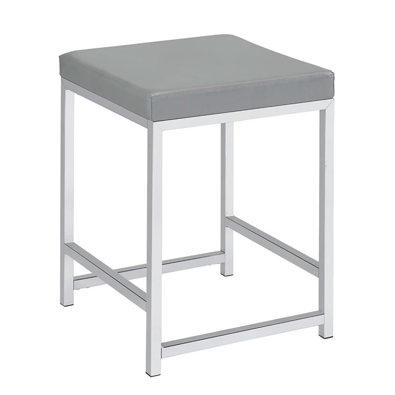 Light Grey Upholstered Square Vanity Stool