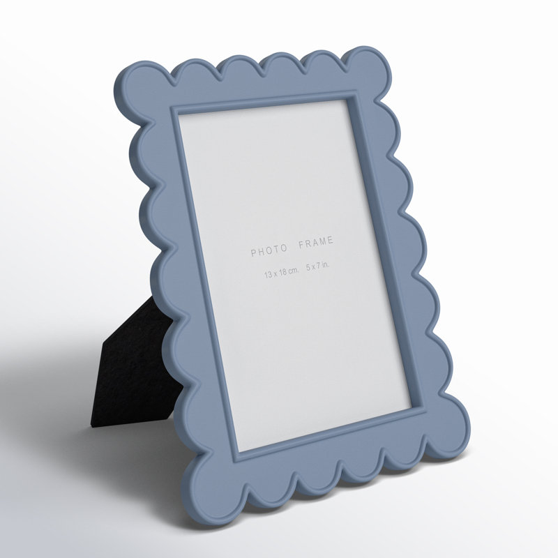 Decorative Resin Photo Frame with Scalloped Edges and Glass Front, Classic Rectangular Design, Built-In Stand, Durable Polyresin Construction with Paper Backing for Secure Display and Timeless Appeal