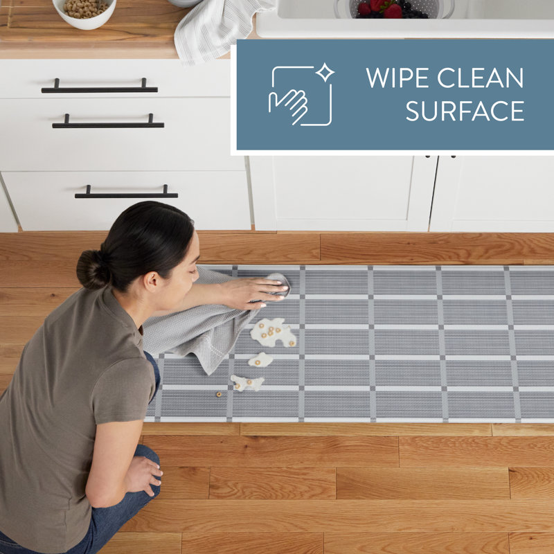 Comfort Plus Dark Grey Geometric Memory Foam Kitchen Mat