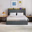 Lit double avec rangement à DEL et lumières DEL, cadre de lit tapissier en velours avec tête de lit et station de charge, lit plateforme en métal, aucun sommier requis, lattes en bois massif, gris-940276085-940276091