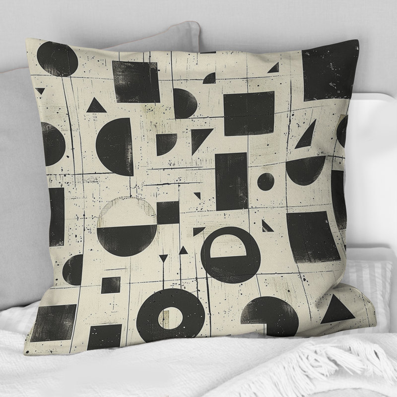 Coussin décoratif blanc et noir Midcentury Geometric II - Midcentury, H 16 po x l 16 po