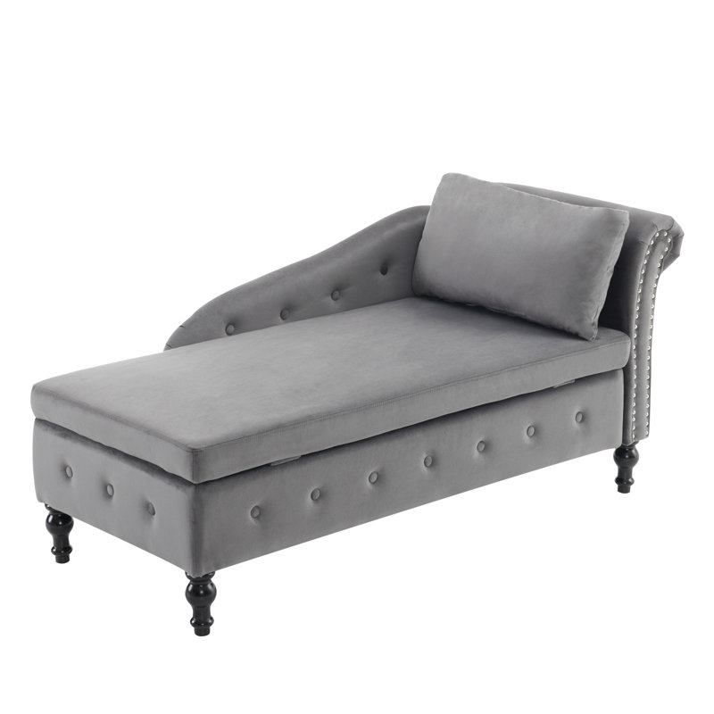 Getchell Velvet Chaise Lounge, Grey