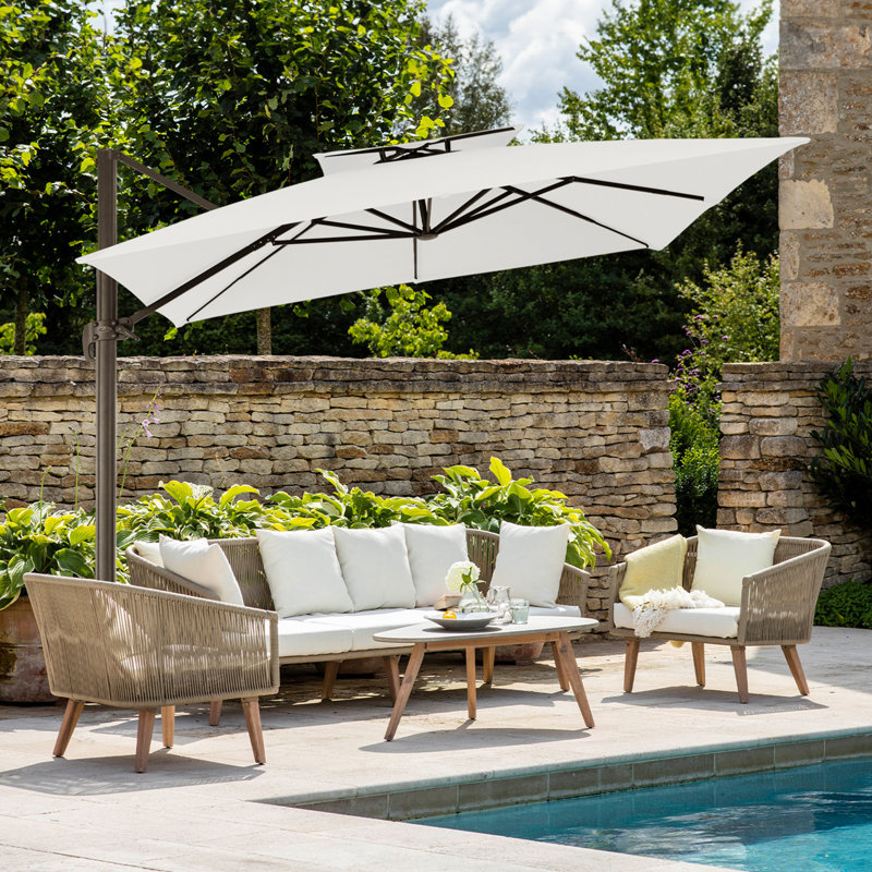 Parasol en porte-à-faux carré de 132 po avec couvercle Otylie, Blanc