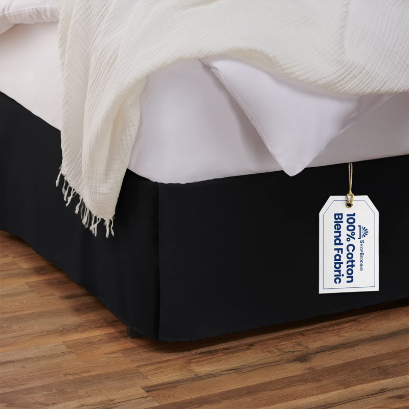 White Full Cotton Blend Tailored Bed Skirt with Split Corners