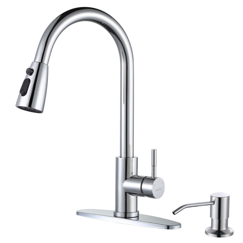 Robinet de cuisine rétractable avec distributeur de savon WOWOW, Chrome chrome