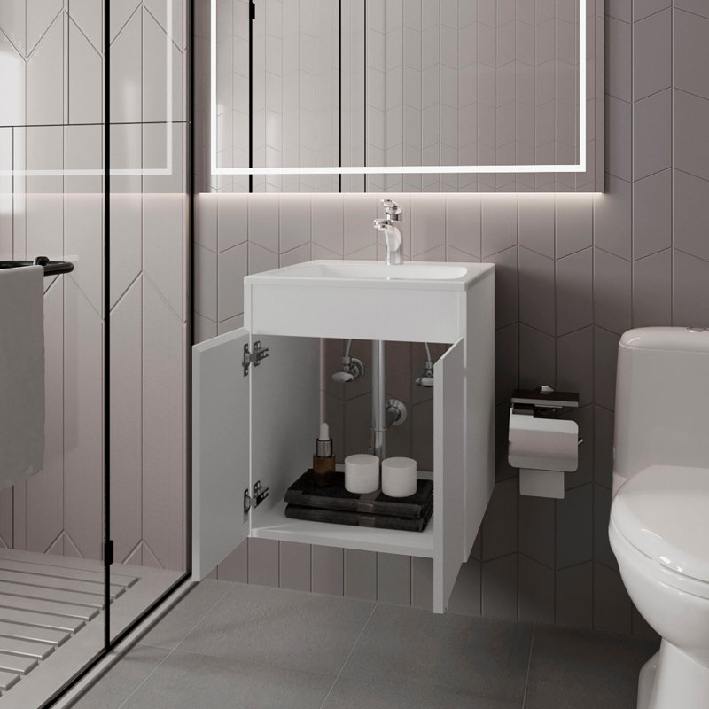 White Bathroom Vanity With Two Doors, White