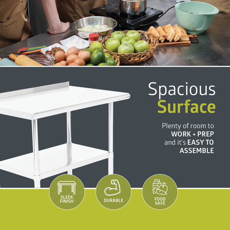 NSF Stainless Steel Kitchen Prep/Work Table, with Adjustable Under Shelf and Backsplash, 36X24