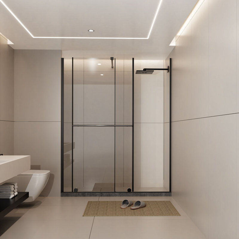 Glass Shower Door, 30 - 60" W X 72" H Shower Sliding Door Walk-In Shower Screen Dual Usage,1/4" Thick Glass Panel With Stainless Steel Handle, Supporting Bar