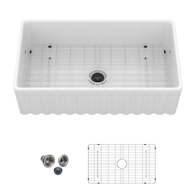 Évier de cuisine 33 po blanc - 33 po x 18 po x 10 po évier de cuisine en porcelaine blanche réversible